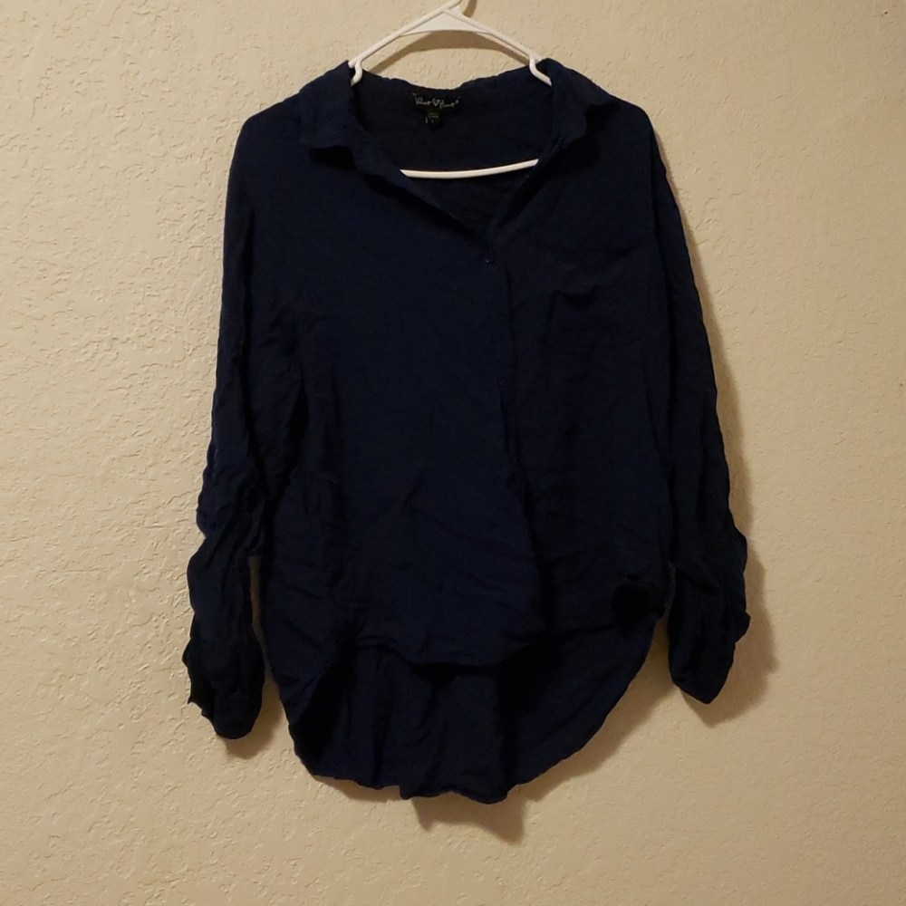 Navy blue button up blouse